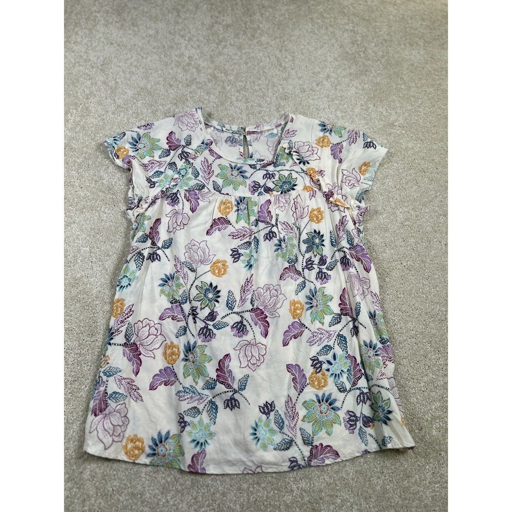 JC Penny Womens Size S White Floral Tunic Short Sleeve‎ BloomCore Fairy